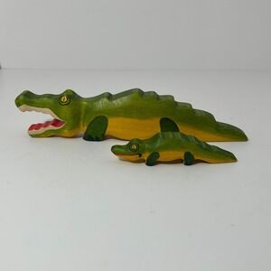 GeorgiaWoodenToys Handcrafted Wooden Crocodile and Baby Alligator Waldorf Set